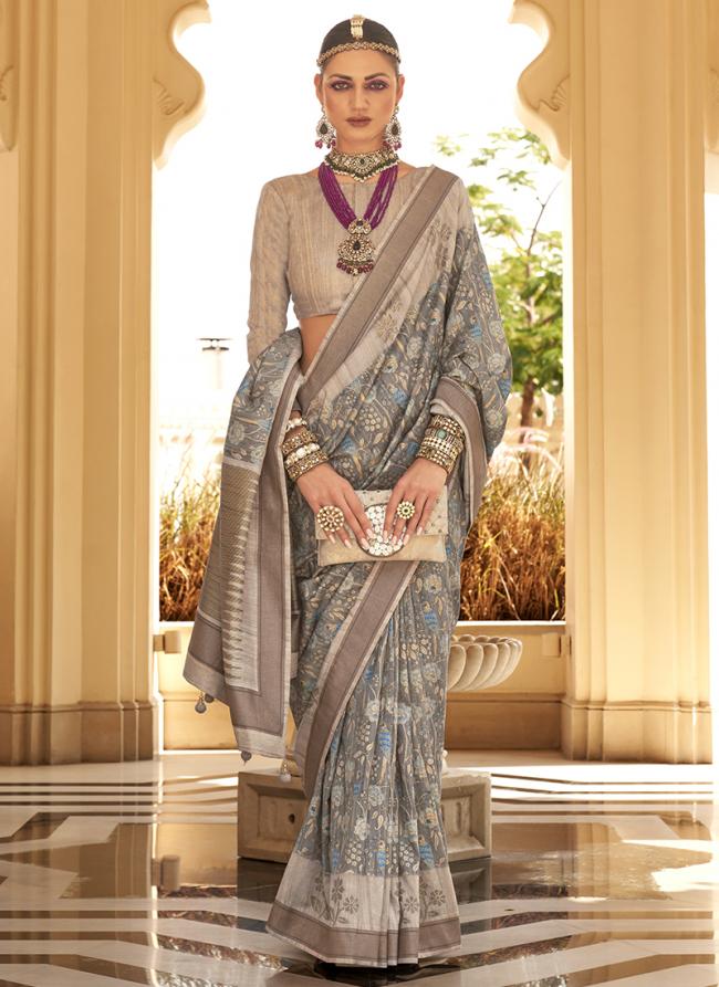 Silk Grey  Traditional Wear Printed Saree